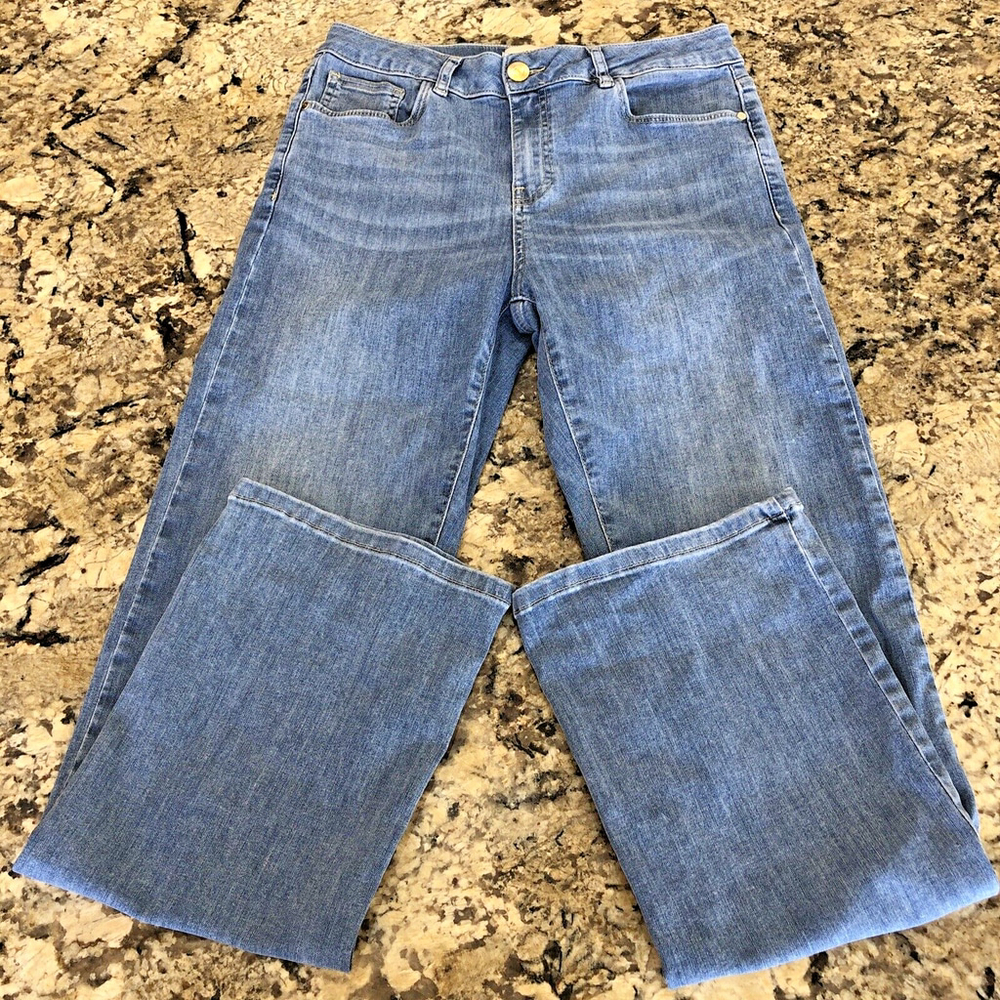 Size 27 X 29.5 Mos Mosh Jeans Womens Denim Wide Leg Bootcut Stretchy Light Blue